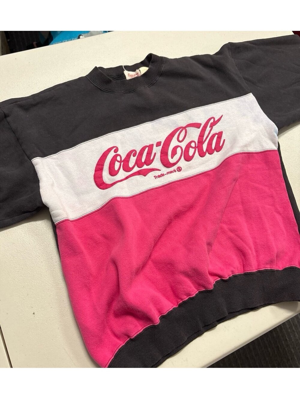 Vintage 90s Coca-Cola Colorblock Crewneck Sweatshirt Embroidered Black Pink L